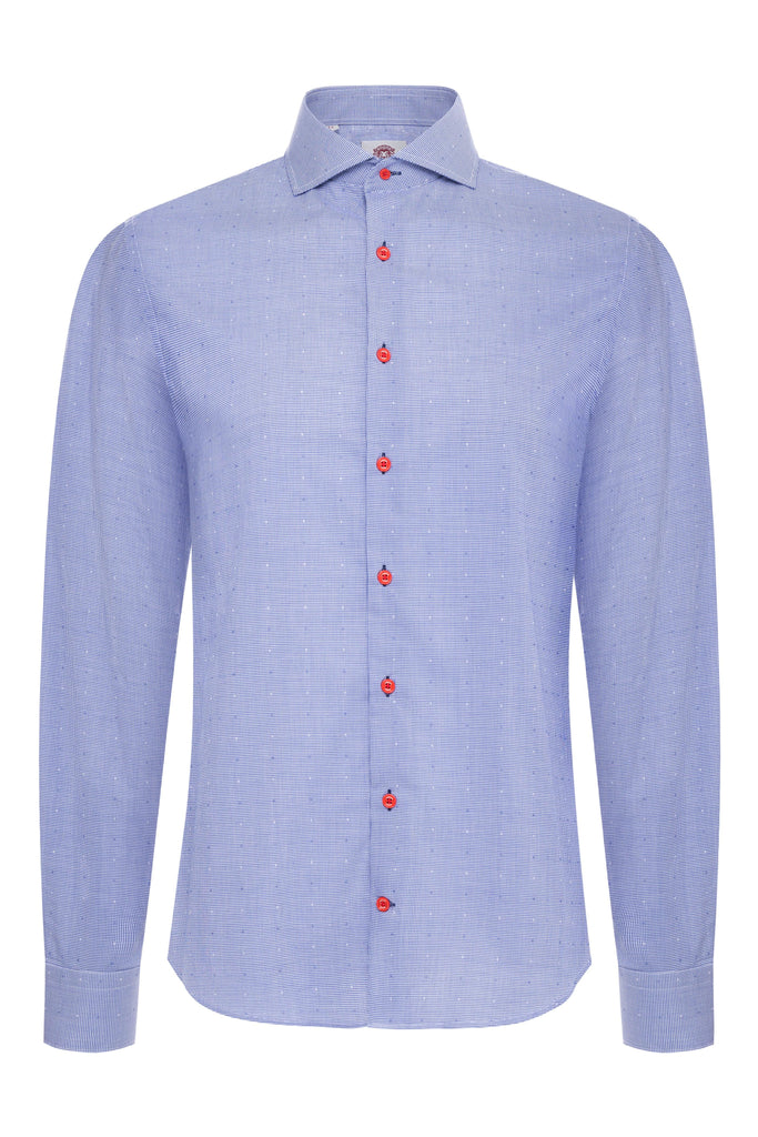 Alfie Blue Check Orange Button - Labinjohlondon