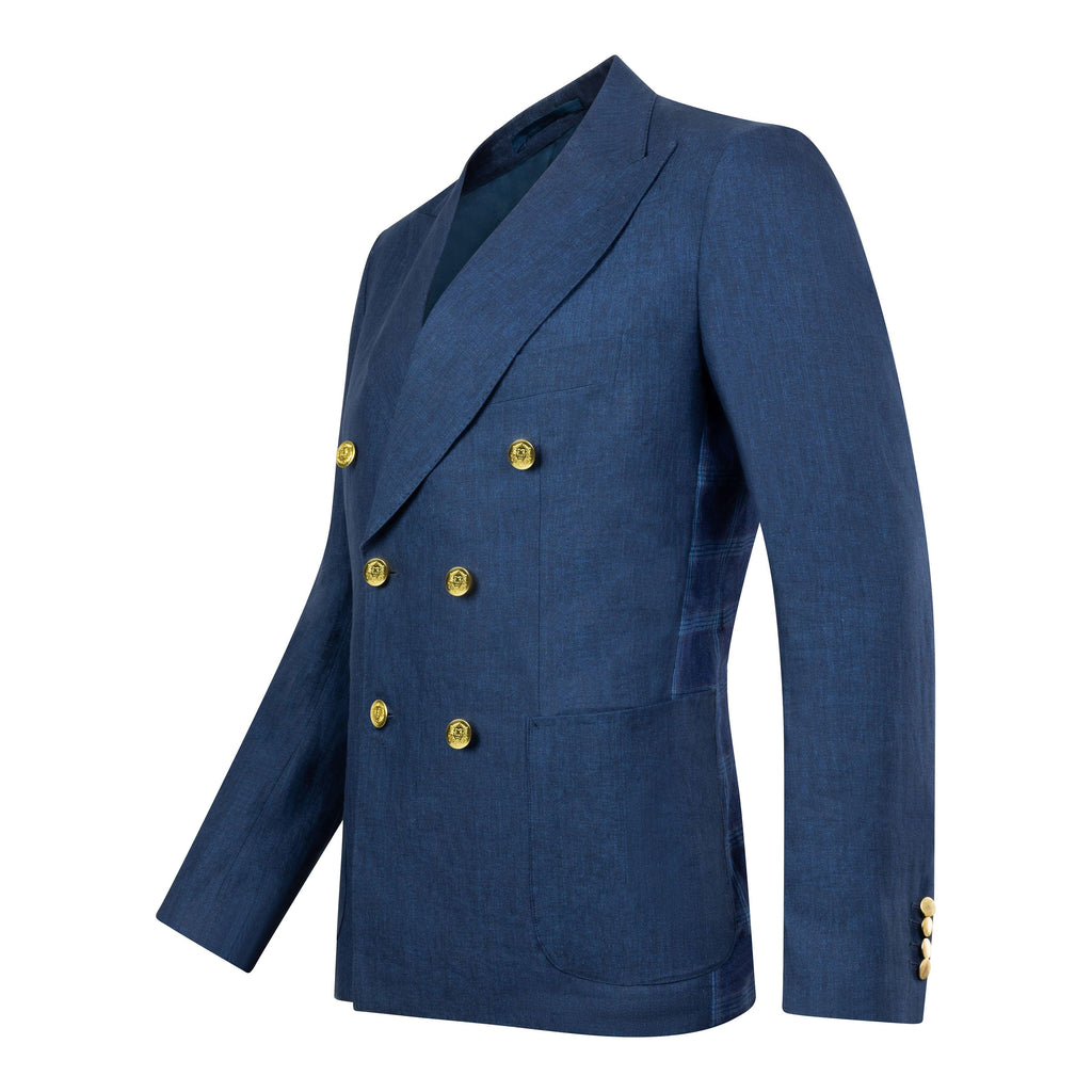 Linen Contrast Blazer (Blue) - Labinjohlondon