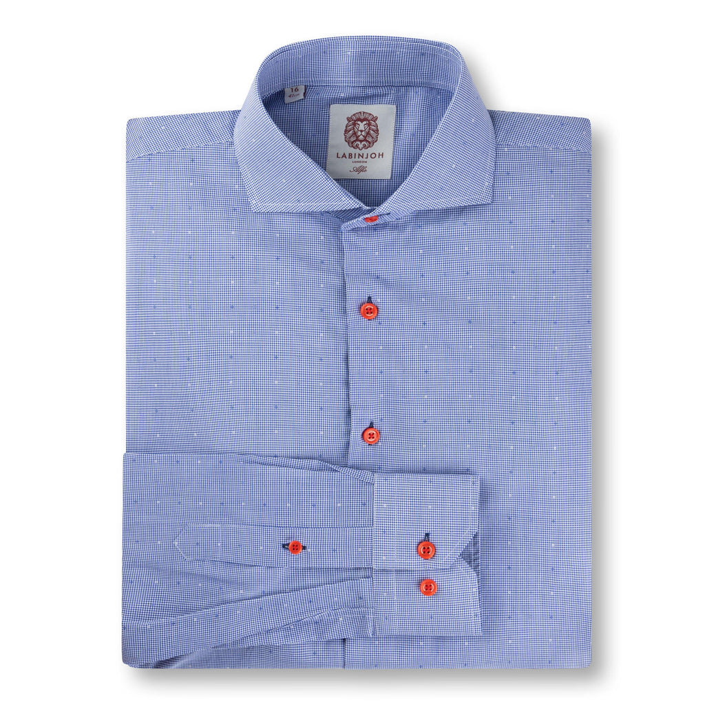 Alfie Blue Check Orange Button - Labinjohlondon